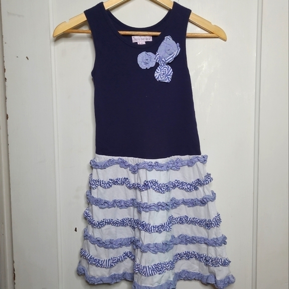 Halabaloo Girl's Ruffled Tank Dress Navyblue&White Size 10 - Picture 1 of 7